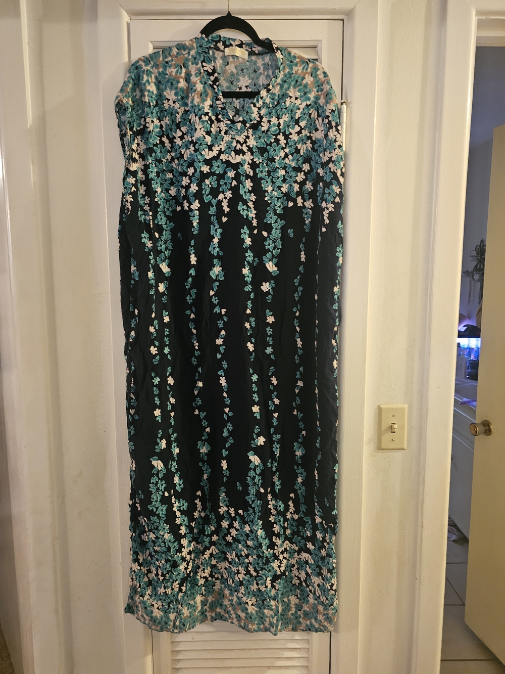 3/$13 Black Maxi Cover Up with Teal & White Floral Print